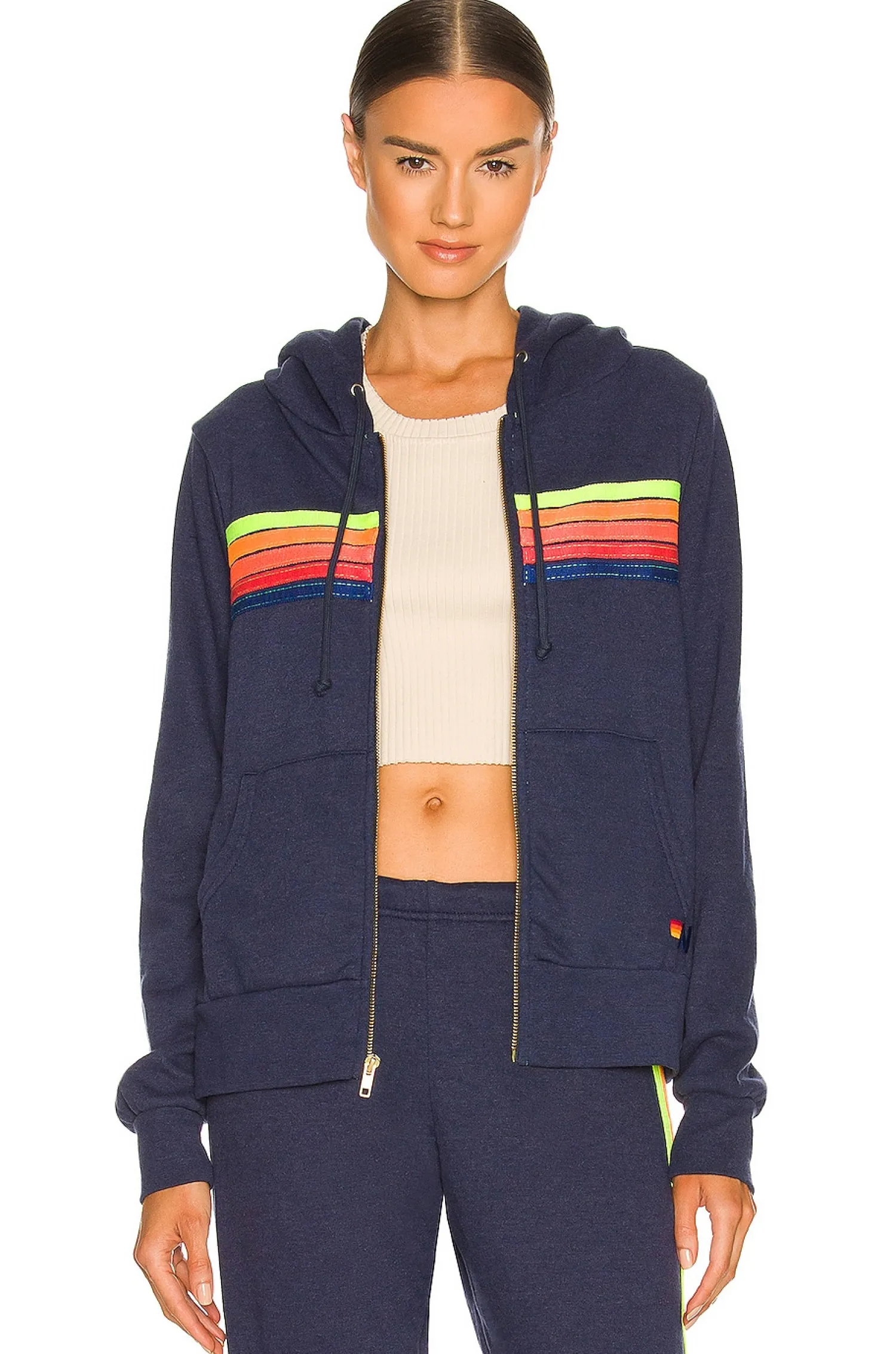 Women Aviator Nation Loungewear>5 Stripe Zip Hoodie