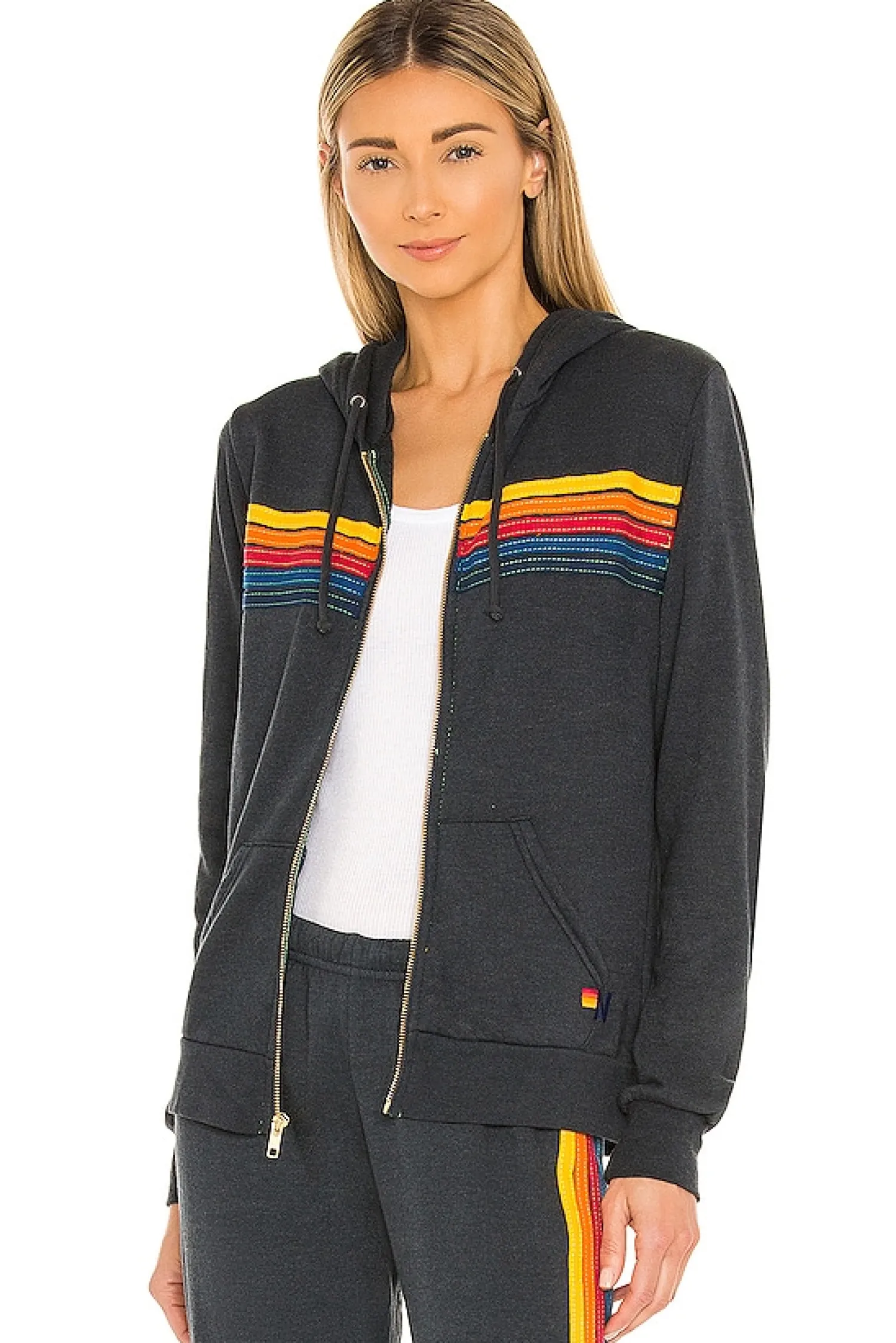 Women Aviator Nation Loungewear>5 Stripe Zip Hoodie