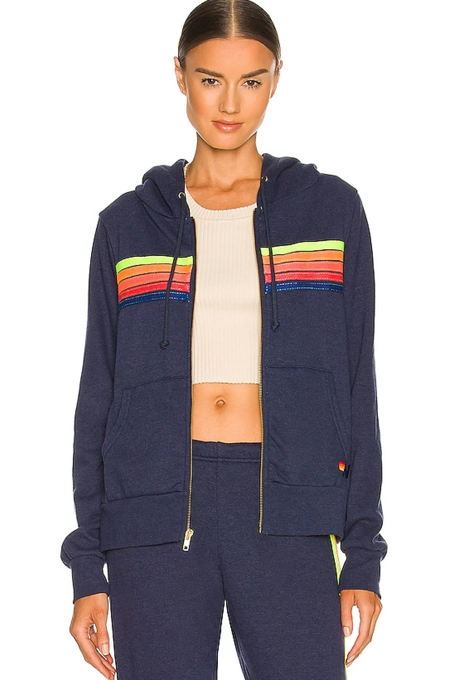 Women Aviator Nation Loungewear>5 Stripe Zip Hoodie