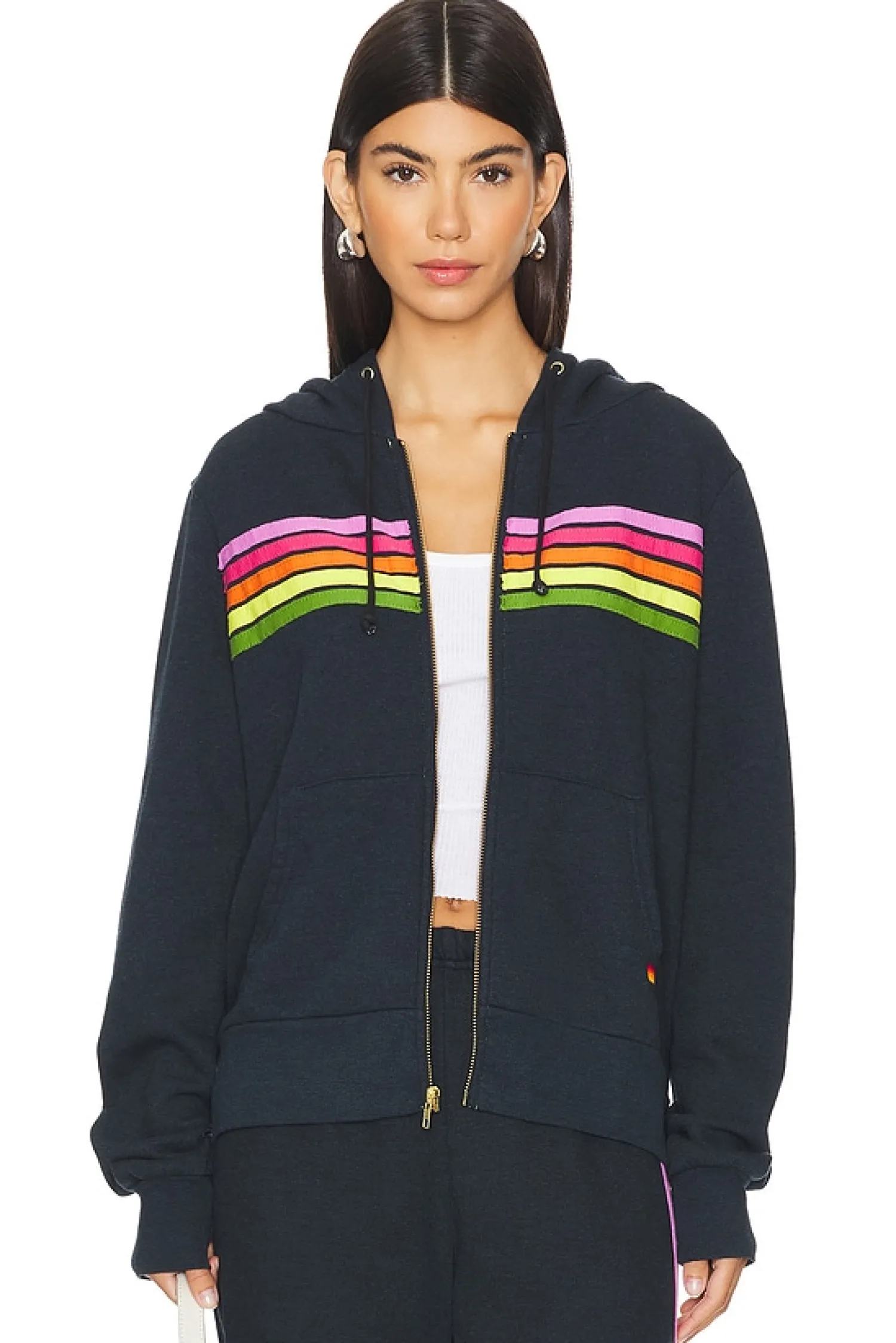 Women Aviator Nation Loungewear>5 Stripe Zip Hoodie