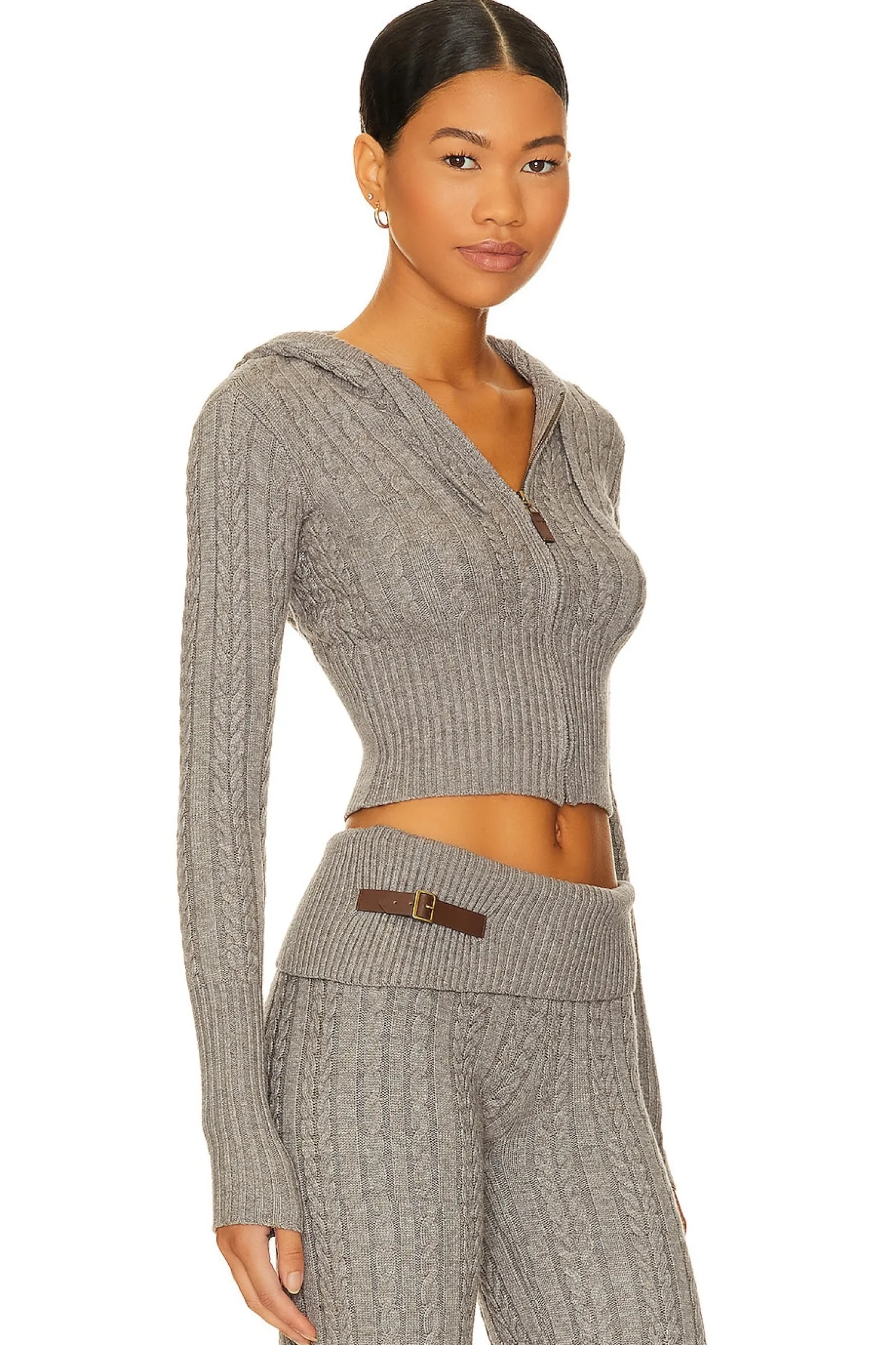 Women Frankies Bikinis Matching Sets|Loungewear>Aimee Cable Knit Hoodie