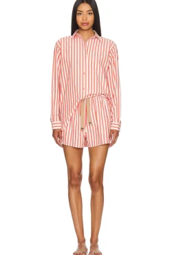 Women LUNYA Lingerie & Sleepwear>Airy Cotton Curved Hem Short Sleeve Set