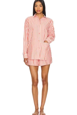 Women LUNYA Lingerie & Sleepwear>Airy Cotton Curved Hem Short Sleeve Set