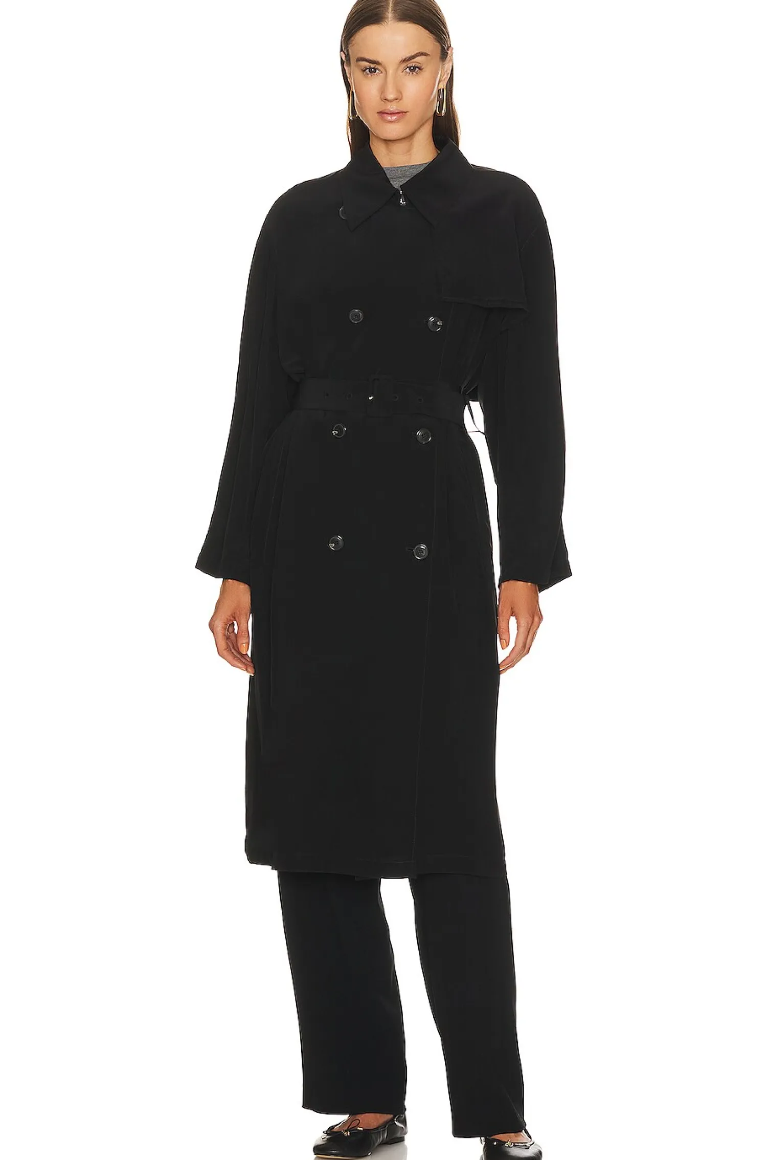 Women Theory Jackets & Coats>Airy Double Breasted Trench Coat