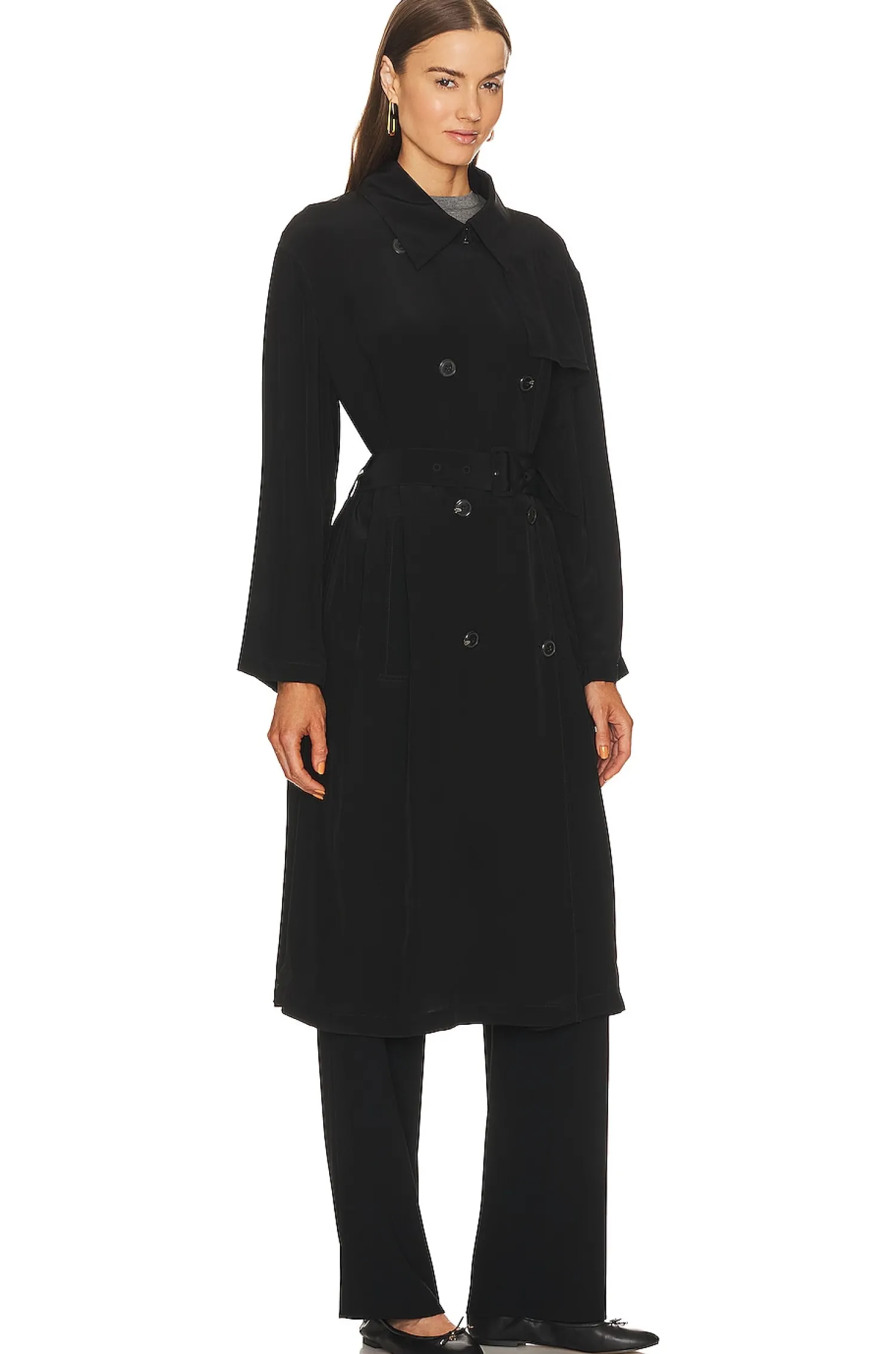 Women Theory Jackets & Coats>Airy Double Breasted Trench Coat