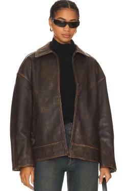 Women GRLFRND Jackets & Coats>Alek Distressed Leather Jacket