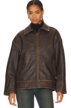 Women GRLFRND Jackets & Coats>Alek Distressed Leather Jacket