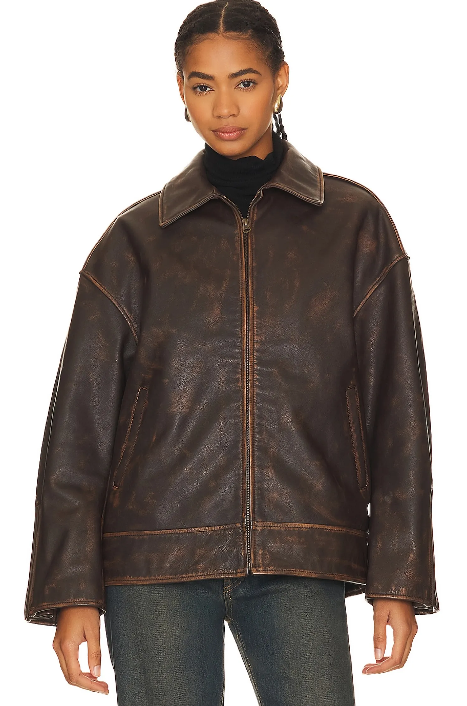 Women GRLFRND Jackets & Coats>Alek Distressed Leather Jacket