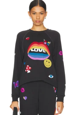 Women Lauren Moshi Loungewear>Anela Crew Neck Raglan Pullover Love Collage