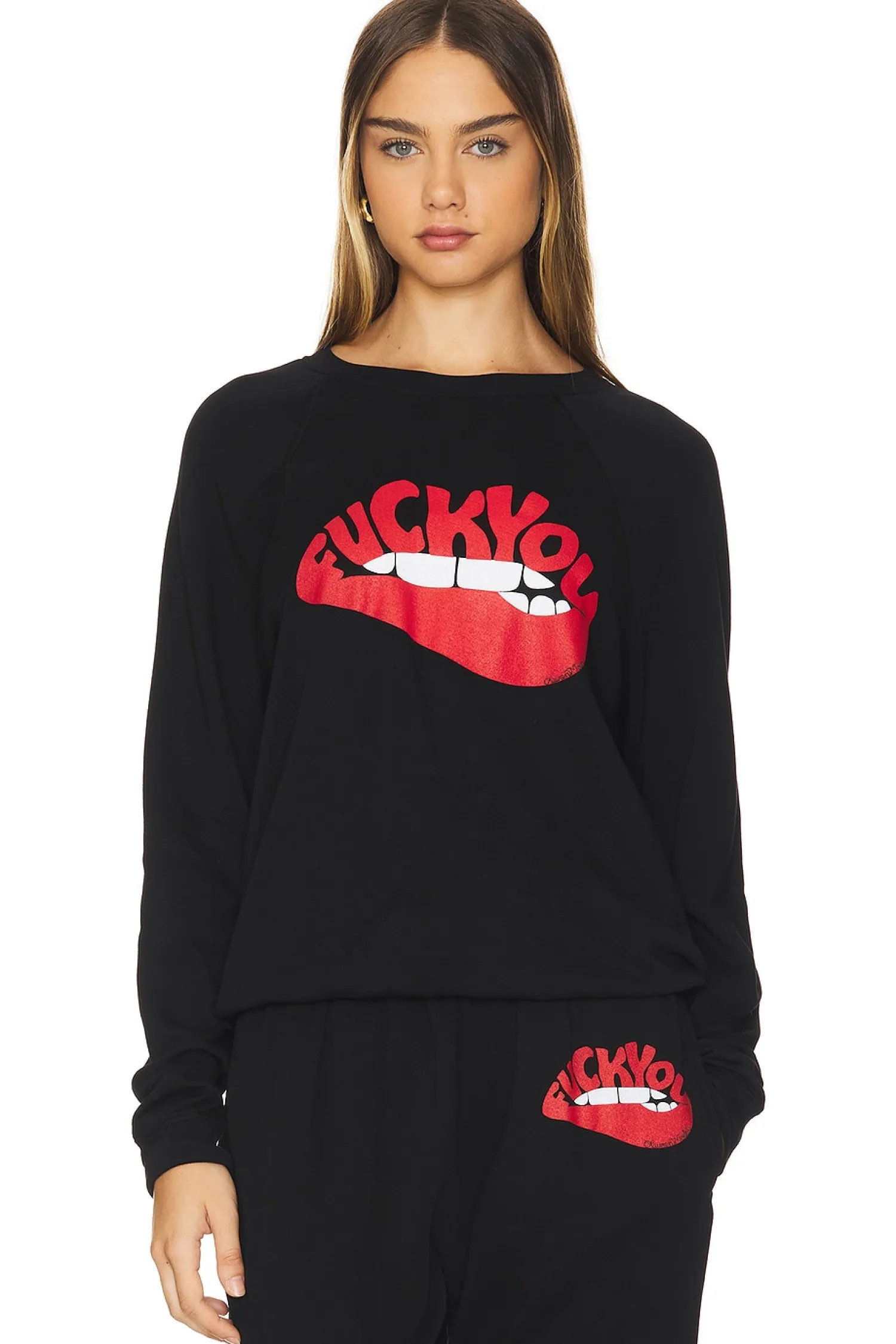 Women Lauren Moshi Loungewear>Anela Raglan F You Biting Lip Crew Neck