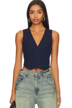 Women Bardot Jackets & Coats>Asymmetric Pin Stripe Vest