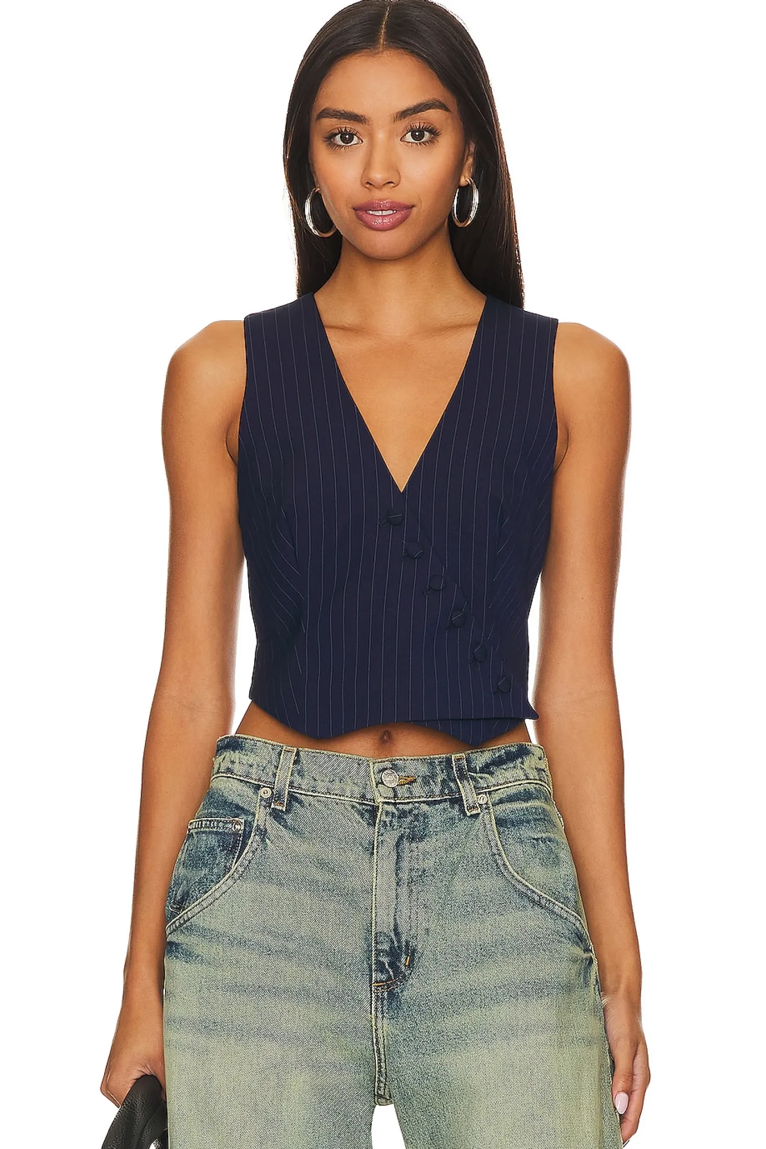 Women Bardot Jackets & Coats>Asymmetric Pin Stripe Vest