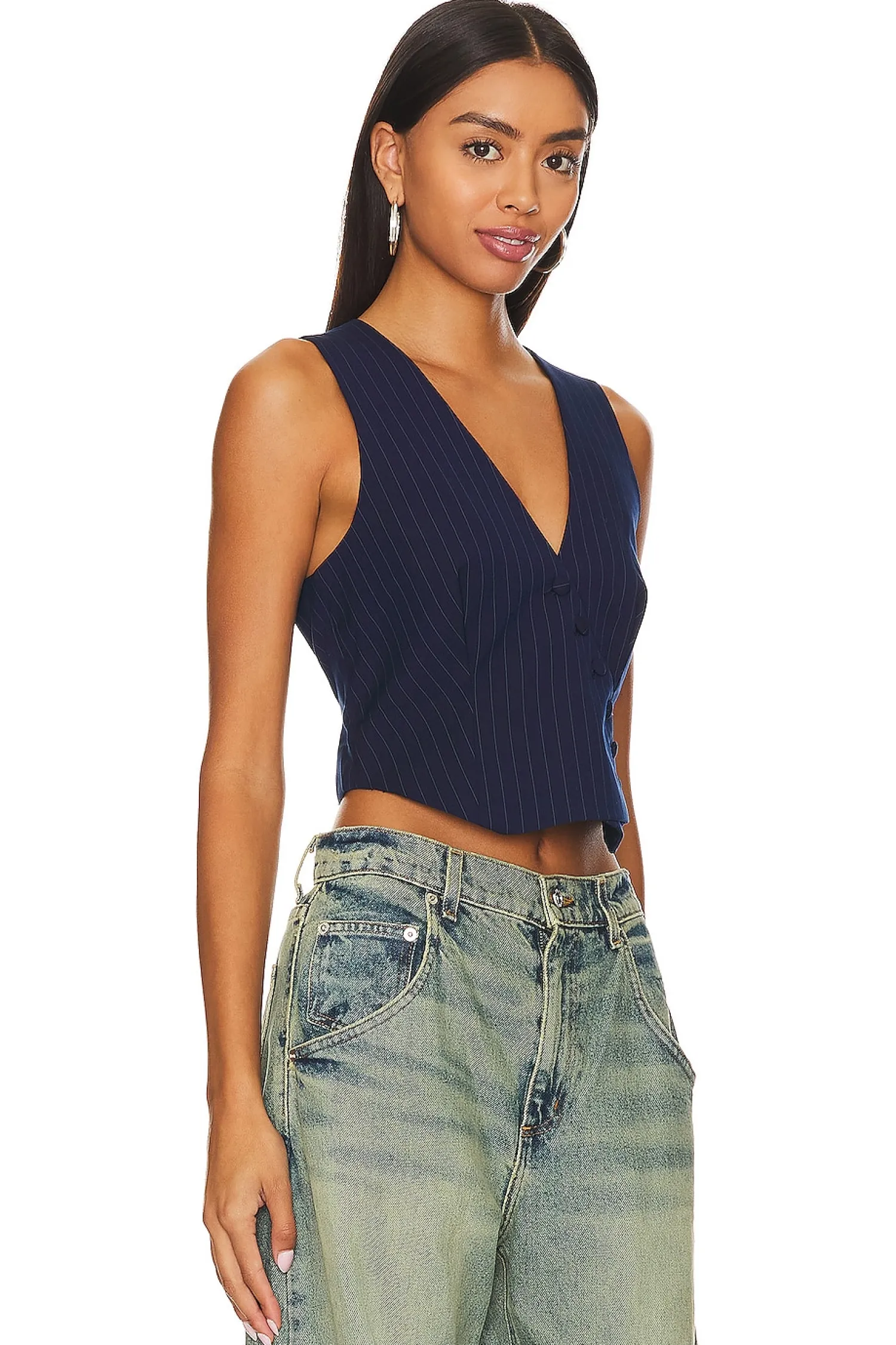 Women Bardot Jackets & Coats>Asymmetric Pin Stripe Vest