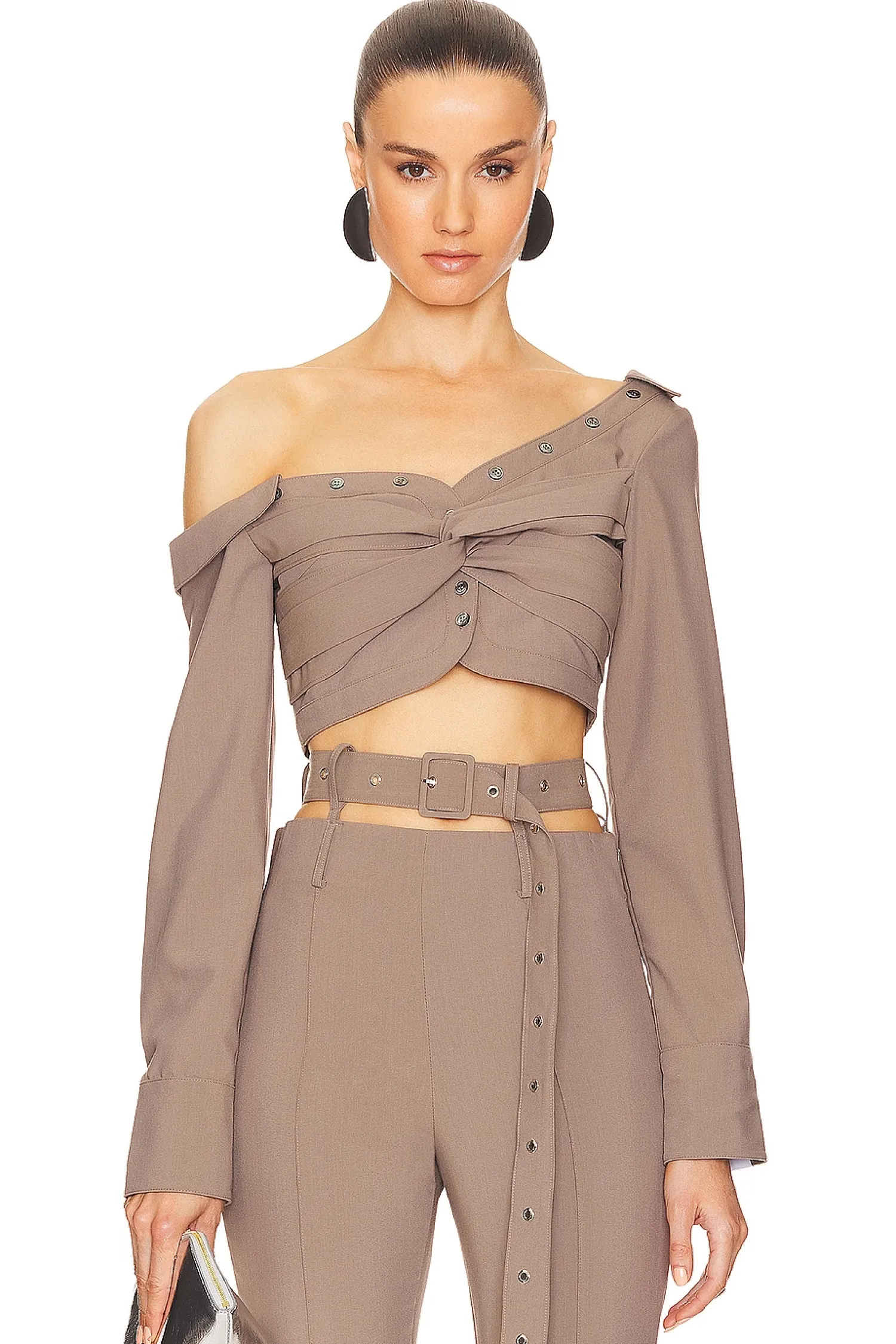 Women ROKH Matching Sets>Asymmetric Twist Crop Blouse