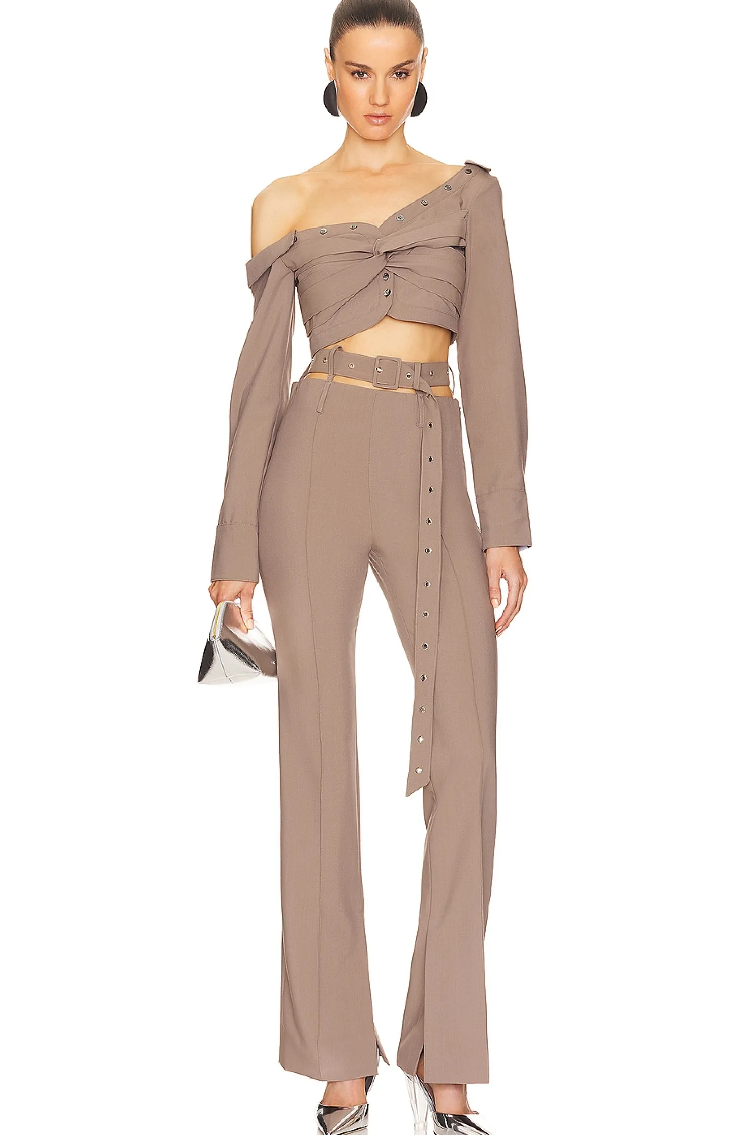 Women ROKH Matching Sets>Asymmetric Twist Crop Blouse