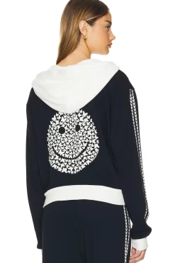 Women Lauren Moshi Loungewear>Audri Color Block Crop Happyface Zip Up Hoodie