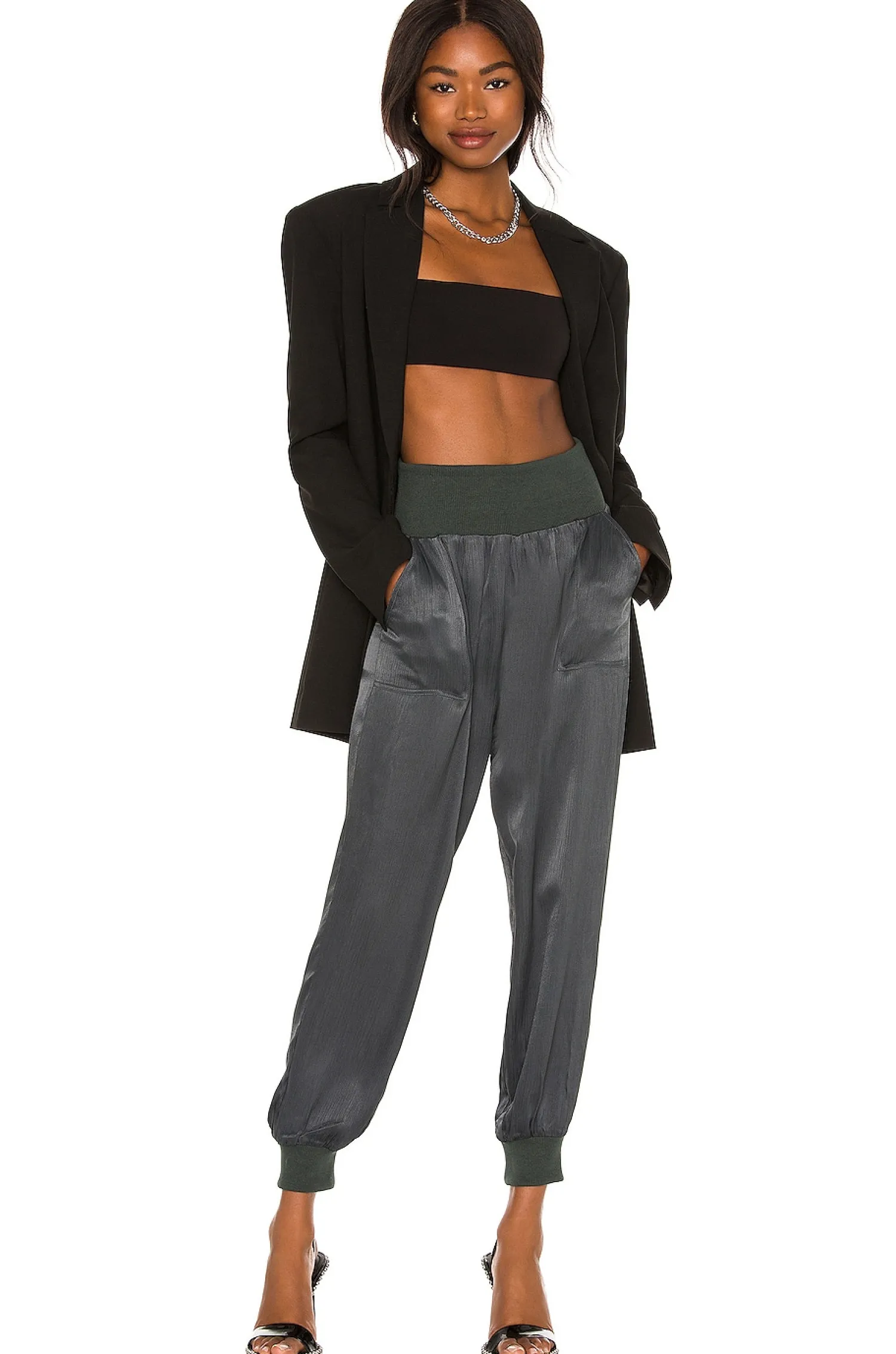 Women Bobi Pants>BLACK Sleek Textured Pant