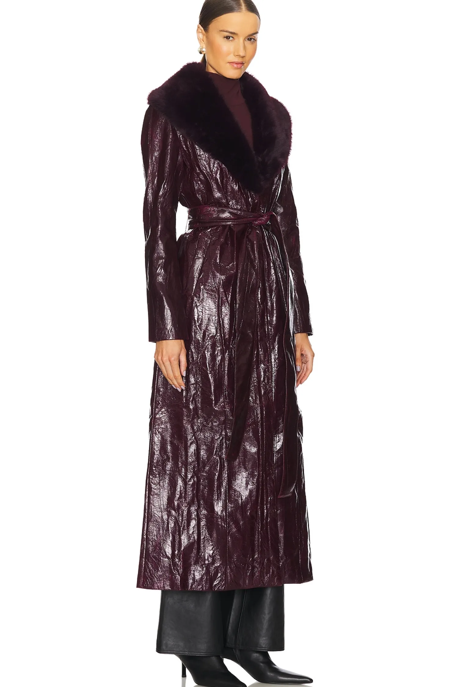 Women Kim Shui Jackets & Coats>Bordeaux Faux Fur Collar Coat