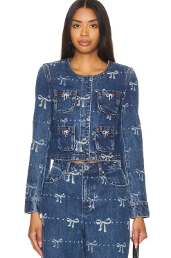 Women self-portrait Jackets & Coats>Bow Print Denim Jacket