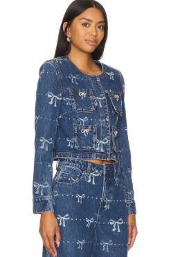 Women self-portrait Jackets & Coats>Bow Print Denim Jacket