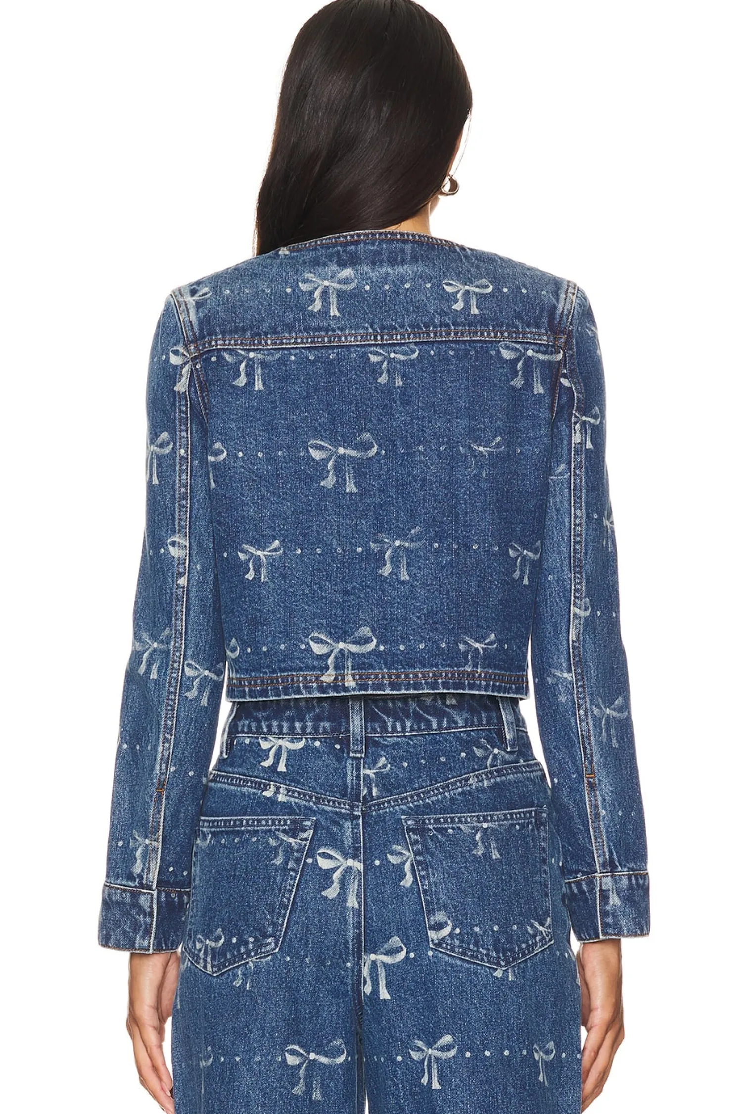 Women self-portrait Jackets & Coats>Bow Print Denim Jacket