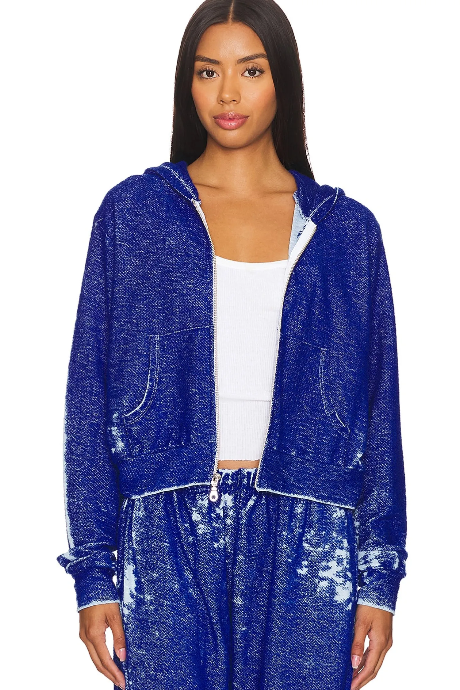 Women Michael Lauren Loungewear>Bowman Burnout Loop Terry Crop Zip Up Jacket