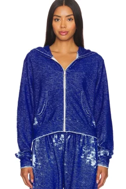 Women Michael Lauren Loungewear>Bowman Burnout Loop Terry Crop Zip Up Jacket
