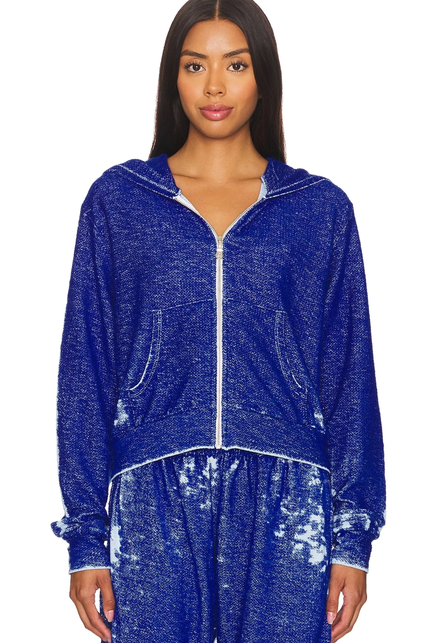 Women Michael Lauren Loungewear>Bowman Burnout Loop Terry Crop Zip Up Jacket