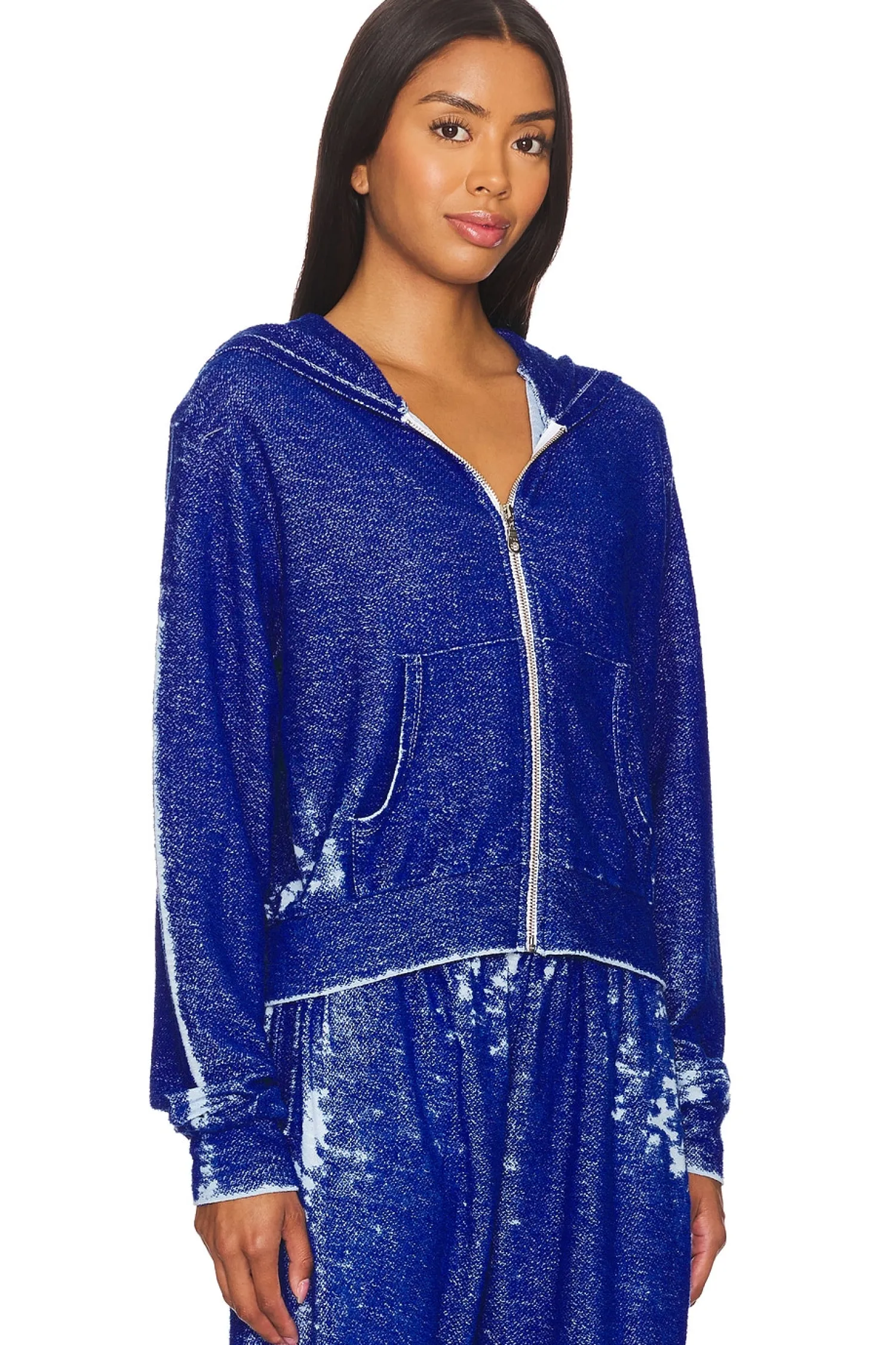 Women Michael Lauren Loungewear>Bowman Burnout Loop Terry Crop Zip Up Jacket