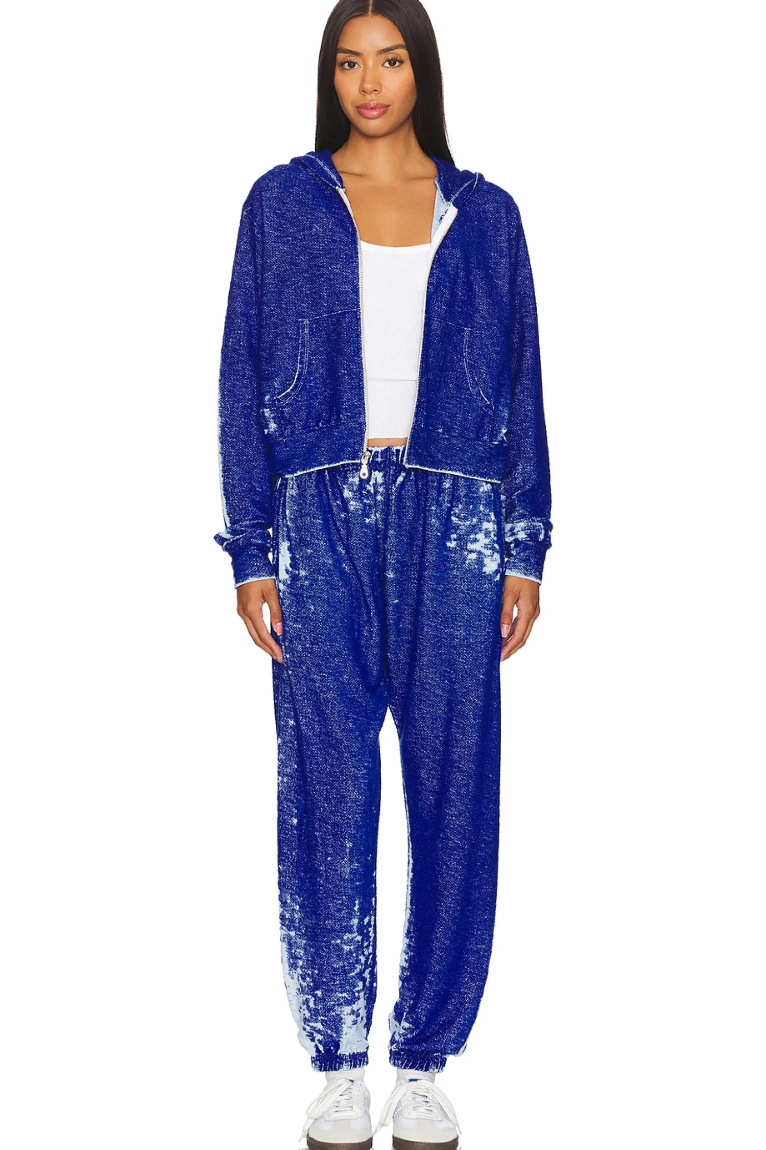 Women Michael Lauren Loungewear>Bowman Burnout Loop Terry Crop Zip Up Jacket