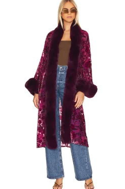 Women Adrienne Landau Jackets & Coats>Burnout Velvet Faux Fur Coat