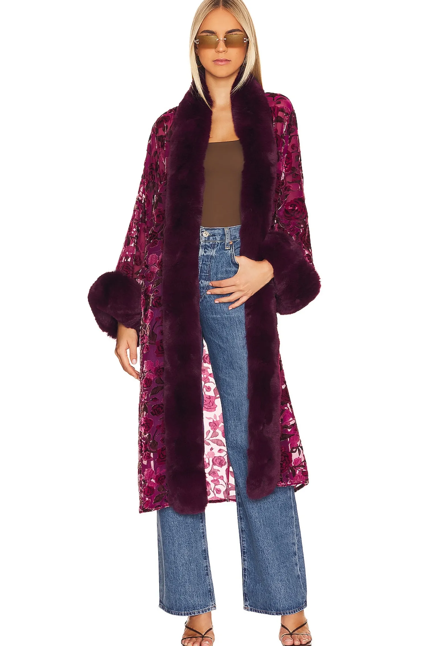 Women Adrienne Landau Jackets & Coats>Burnout Velvet Faux Fur Coat