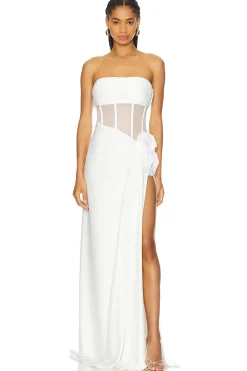 Women Bronx and Banco Dresses>Cora Strapless Blanc Dress