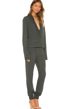 Women MONROW Jumpsuits>Crepe Long Sleeve Jumpsuit