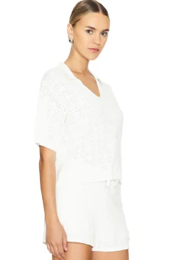 Women MONROW Matching Sets>Crochet Knit Oversized Polo Tee