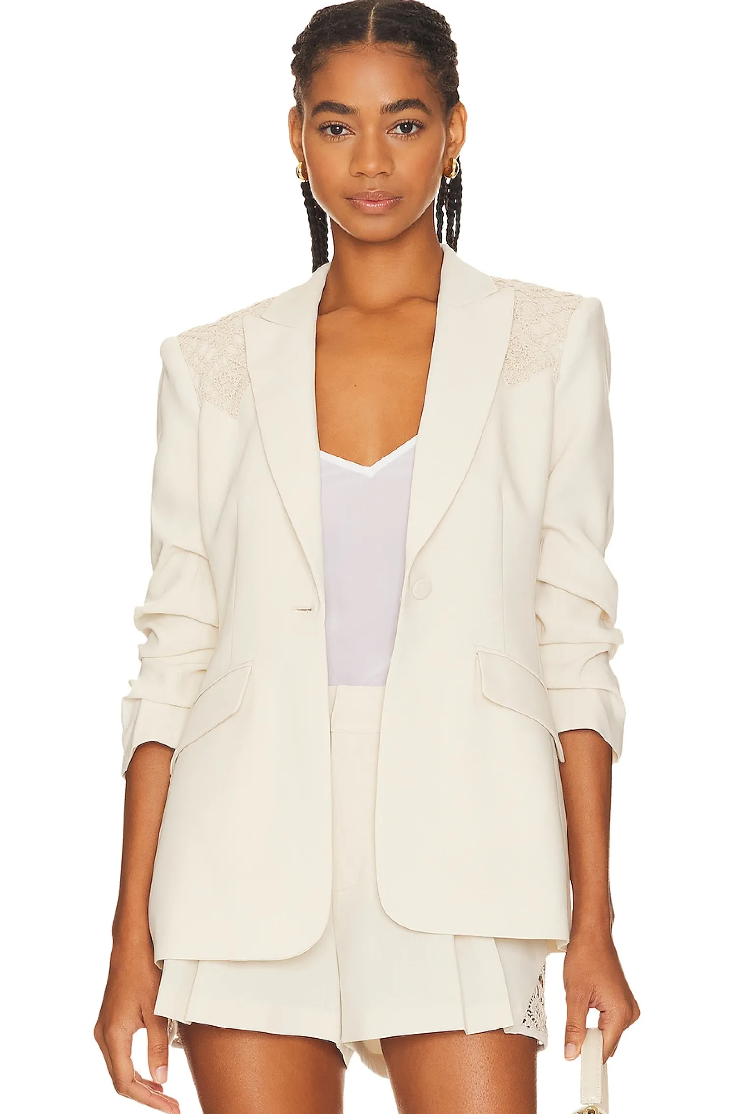 Women Cinq a Sept Jackets & Coats>Crochet Lace Scrunched Cheyenne Blazer