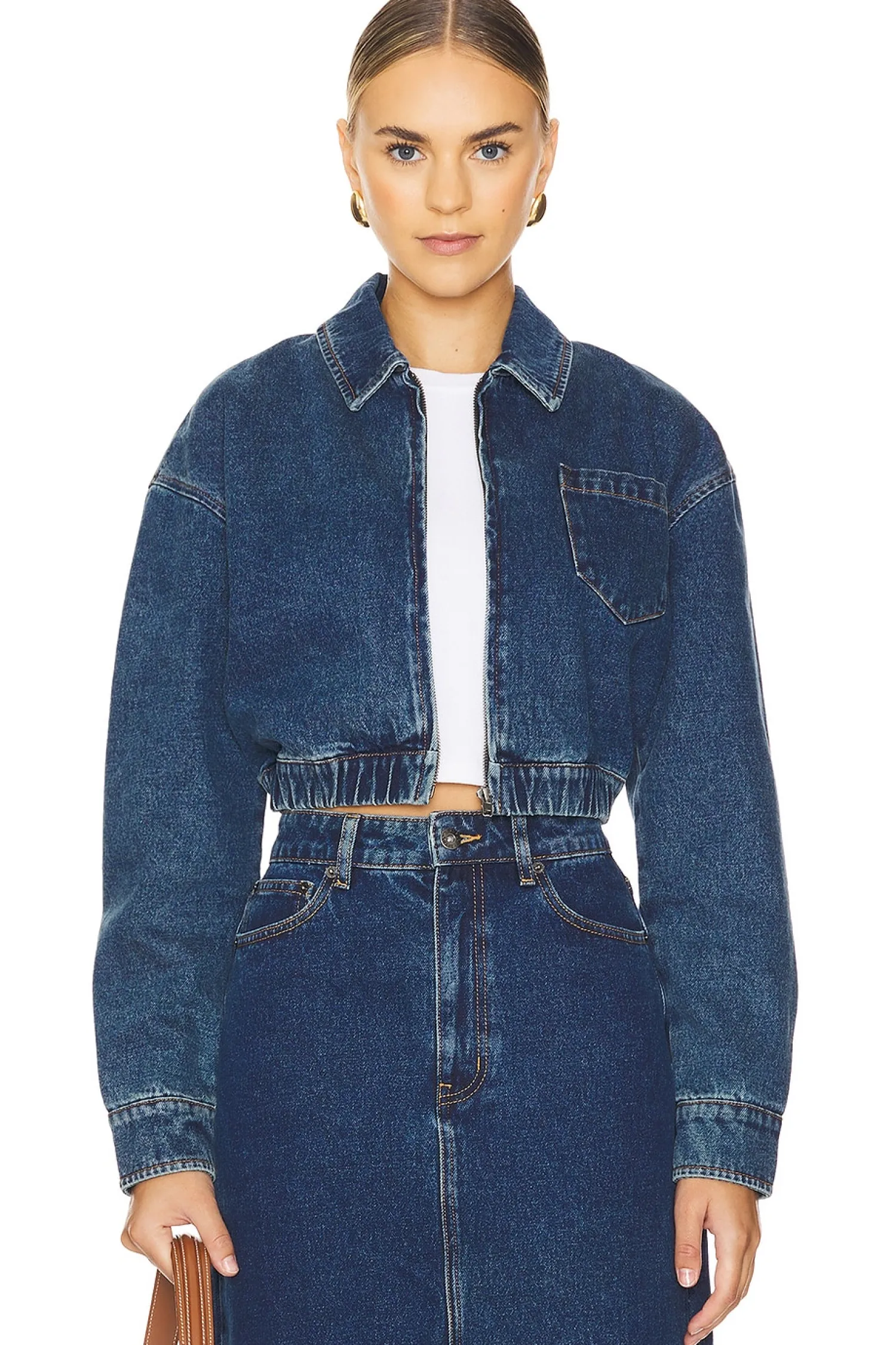 Women Bardot Jackets & Coats>Cropped Bomber Denim Jacket