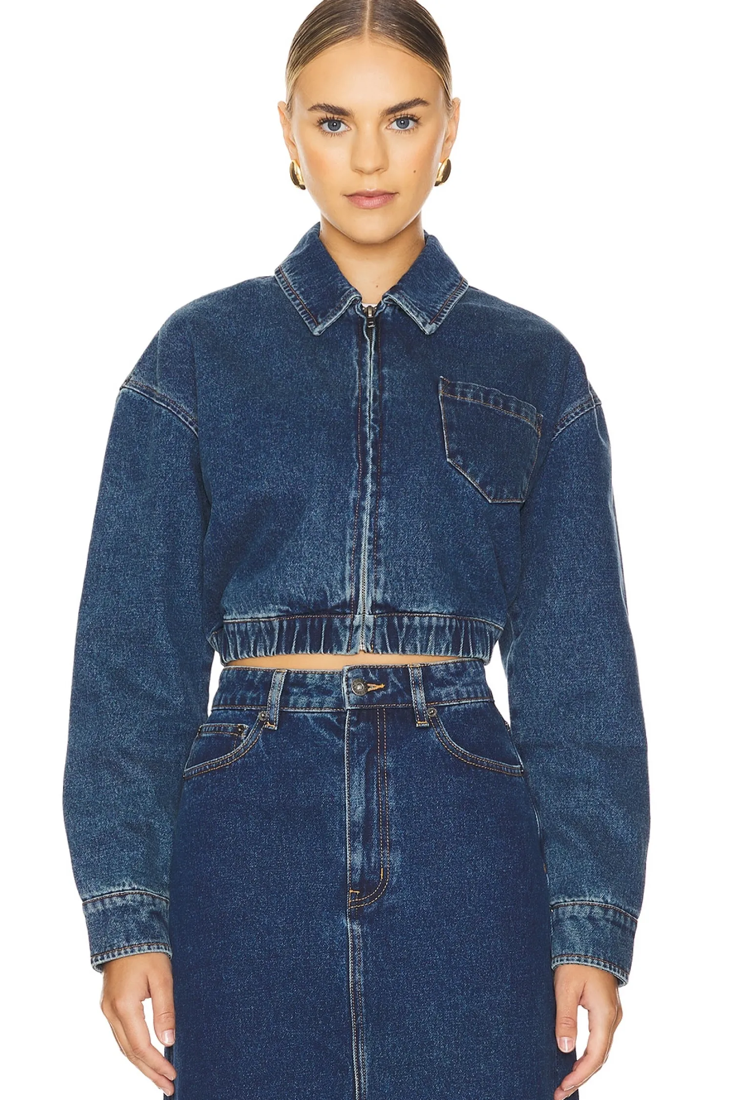 Women Bardot Jackets & Coats>Cropped Bomber Denim Jacket