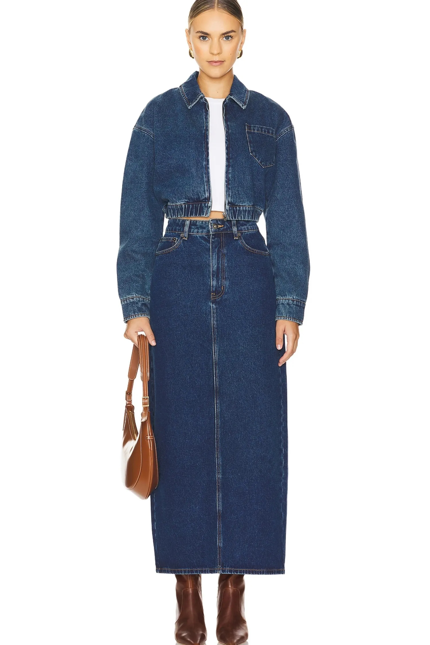 Women Bardot Jackets & Coats>Cropped Bomber Denim Jacket