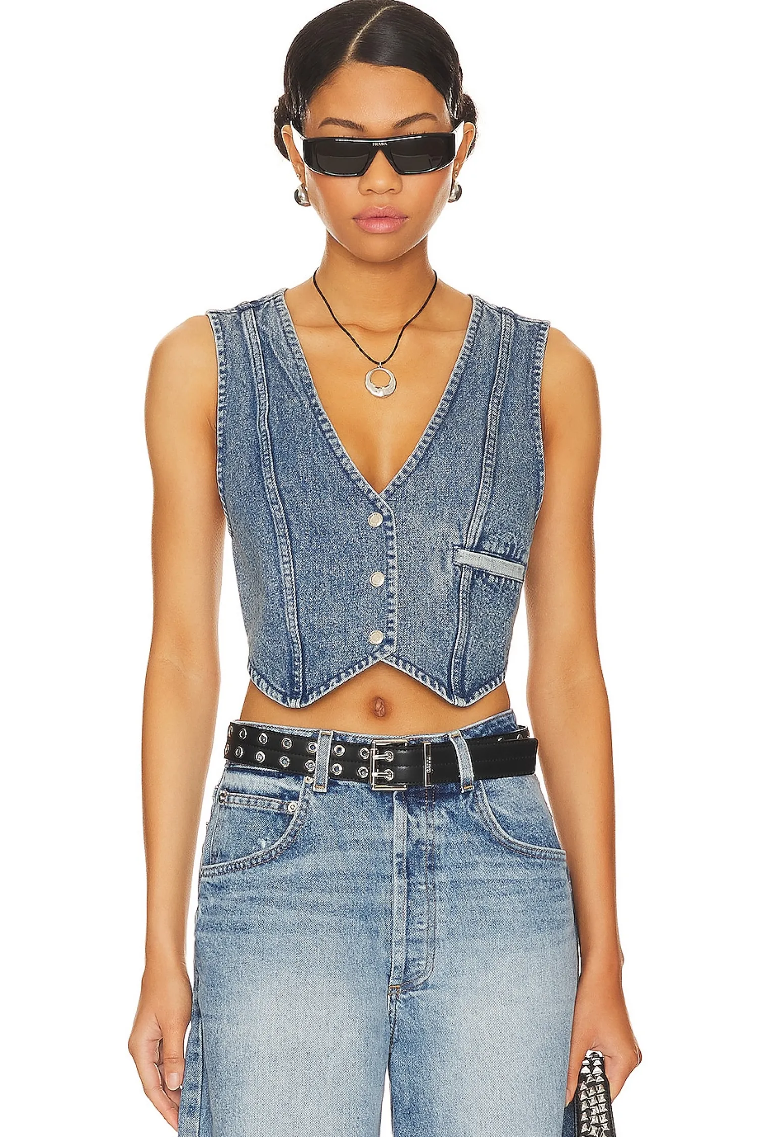 Women superdown Jackets & Coats>Cropped Denim Vest