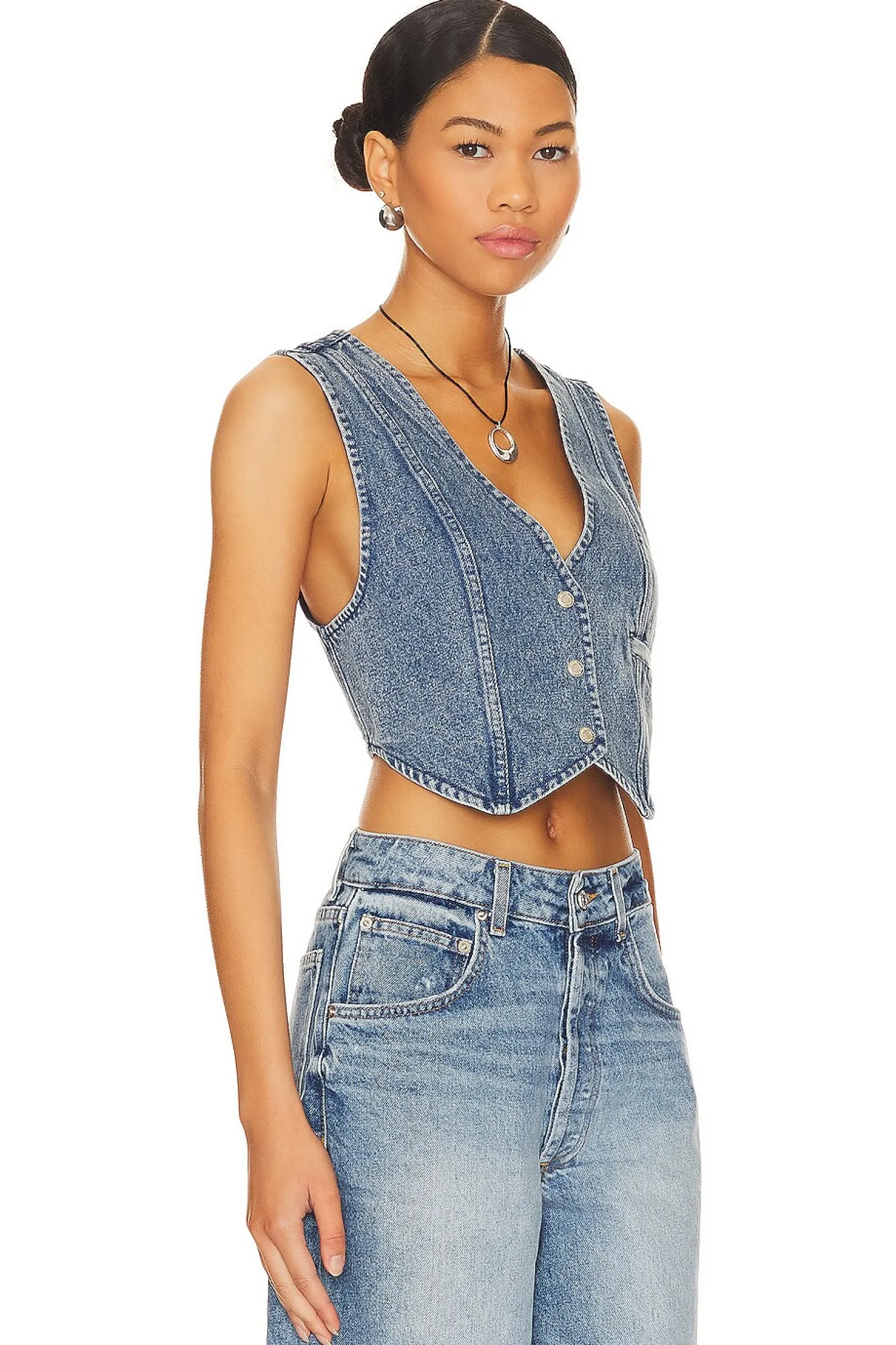 Women superdown Jackets & Coats>Cropped Denim Vest