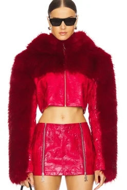 Women Kim Shui Jackets & Coats>Cropped Faux Fur Hoodie Jacket