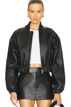 Women GRLFRND Jackets & Coats>Cropped Leather Bomber Jacket