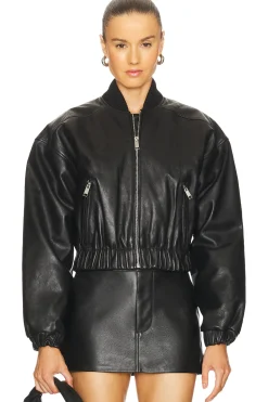 Women GRLFRND Jackets & Coats>Cropped Leather Bomber Jacket