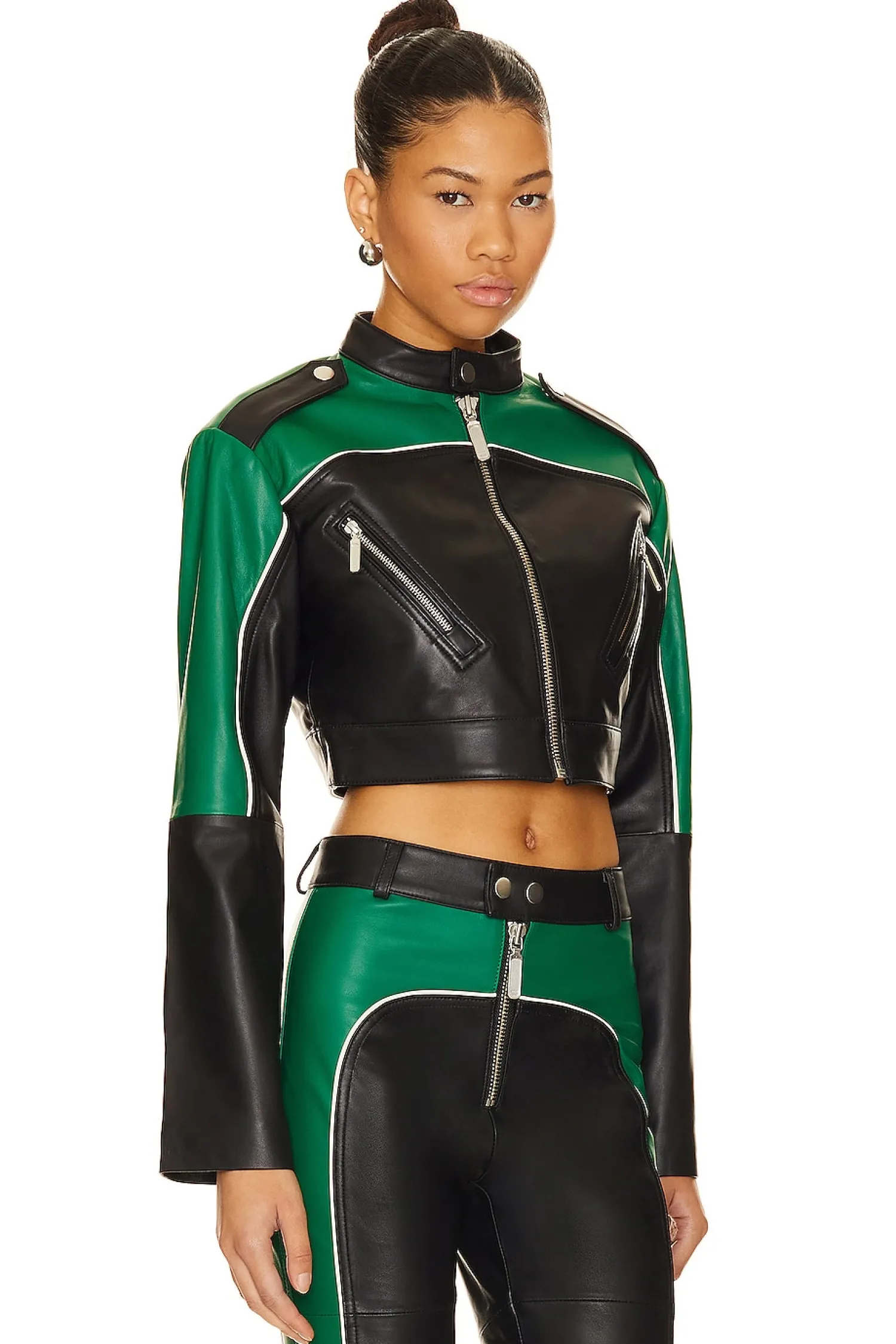 Women Camila Coelho Jackets & Coats>Cropped Moto Biker Leather Jacket