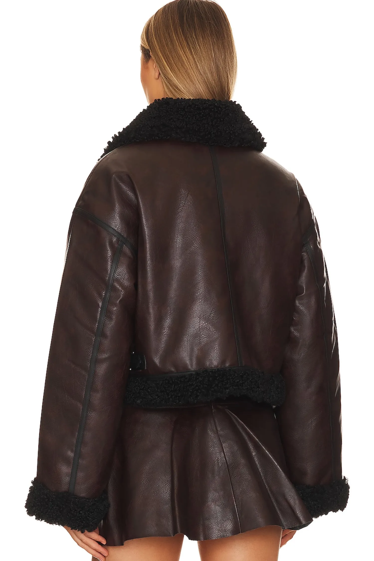 Women WeWoreWhat Jackets & Coats>Cropped Sherpa Moto Jacket