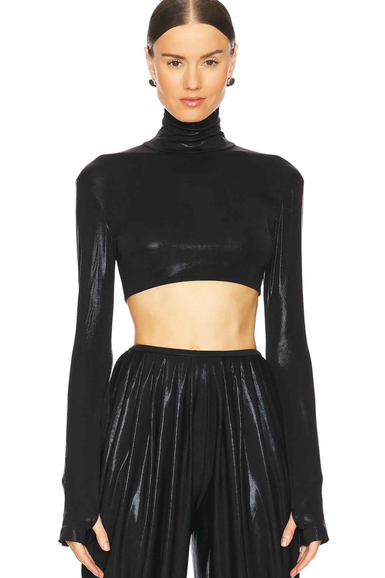 Women Norma Kamali Matching Sets>Cropped Slim Fit Long Sleeve Turtleneck Top