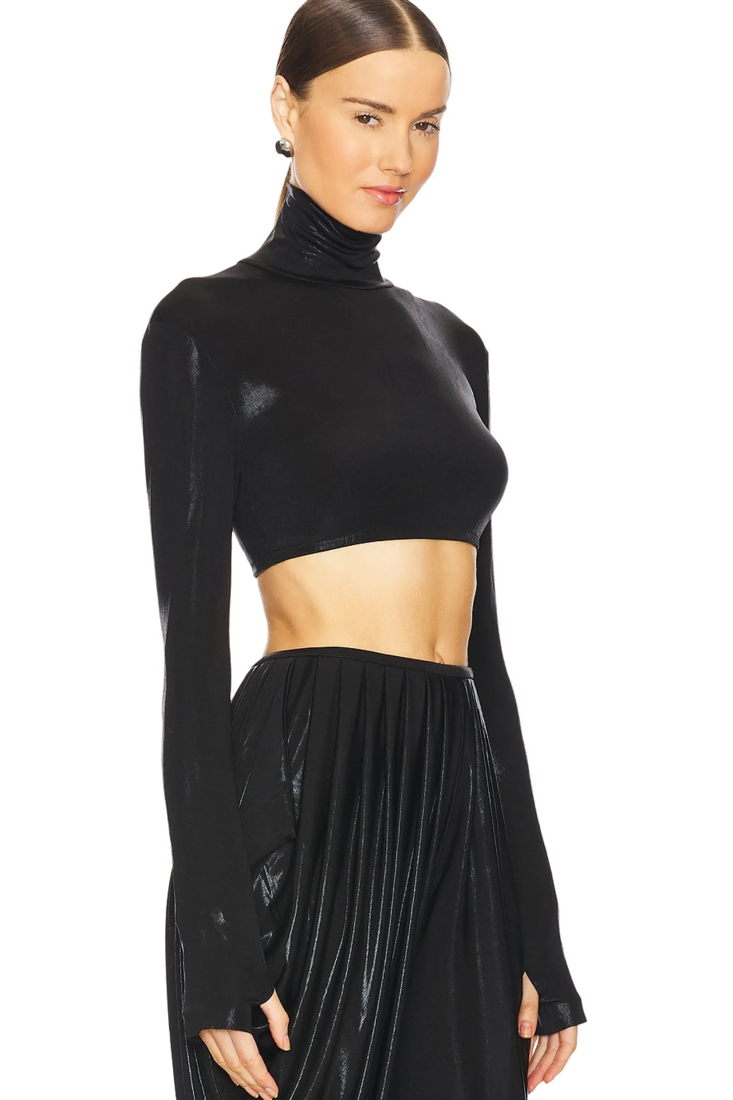 Women Norma Kamali Matching Sets>Cropped Slim Fit Long Sleeve Turtleneck Top