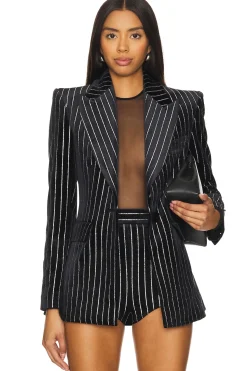 Women Alex Perry Jackets & Coats>Crystal Velvet Single Breasted Fitted Blazer