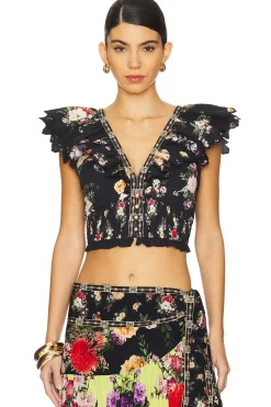 Women Camilla Matching Sets>Deep V Frill Short Sleeve Top